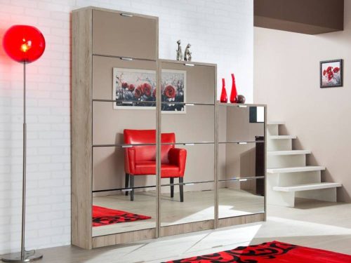 Schuhschrank mit Spiegel, grau, 67 x 191,5 x 28 cm 2C