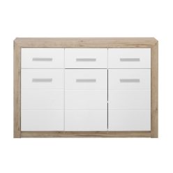   Kommode, Etna 3K3F, Eiche grau + weiße Glanzfolie, 133 x 90,5 x 35 cm, 2C