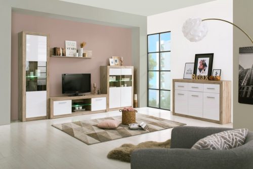 Kommode, Etna 3K3F, Eiche grau + weiße Glanzfolie, 133 x 90,5 x 35 cm, 2C