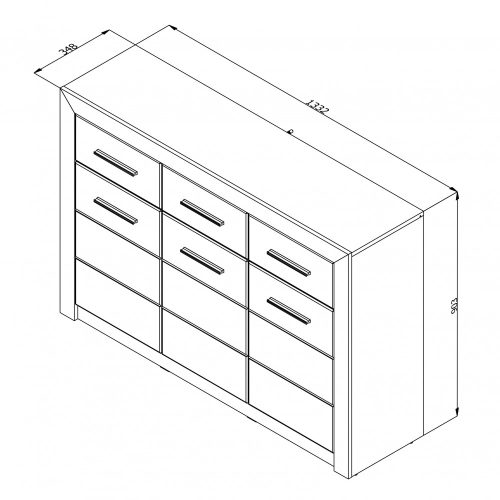 Kommode, Etna 3K3F, Eiche grau + weiße Glanzfolie, 133 x 90,5 x 35 cm, 2C