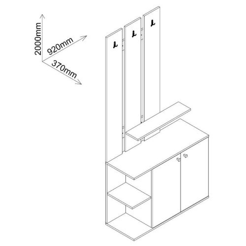 Vorraumschrank, Bardolino Eiche, 920 x 370 x 2000 mm 2C
