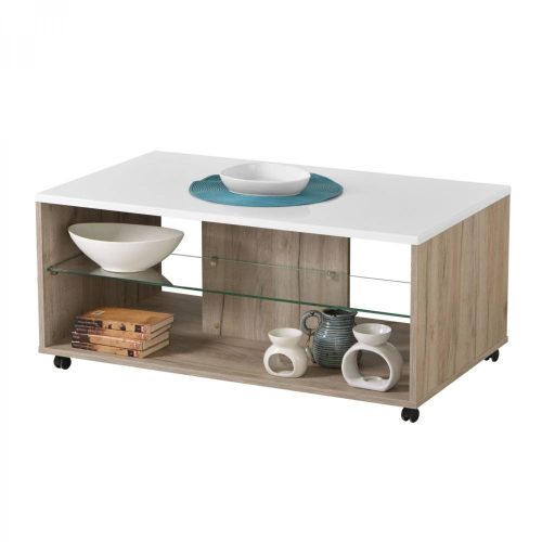 Couchtisch, Bert, Eiche grau + helles Weiß 101 x 60 x 45 cm 1C