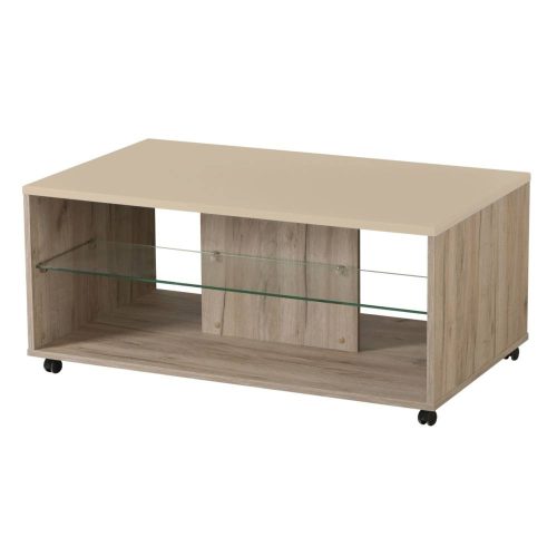 Empoli Couchtisch, Eiche grau + Sand glänzend, 101 x 60 x 45 cm 1C