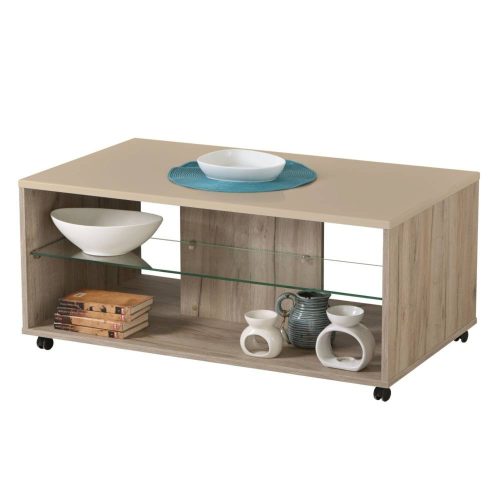 Empoli Couchtisch, Eiche grau + Sand glänzend, 101 x 60 x 45 cm 1C