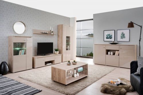 Empoli Couchtisch, Eiche grau + Sand glänzend, 101 x 60 x 45 cm 1C