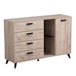   Kommode, Umbria 3K4F, grau + Eiche schwarz, 137,5 x 40 x 90,5 cm, 2C