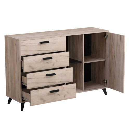 Kommode, Umbria 3K4F, grau + Eiche schwarz, 137,5 x 40 x 90,5 cm, 2C