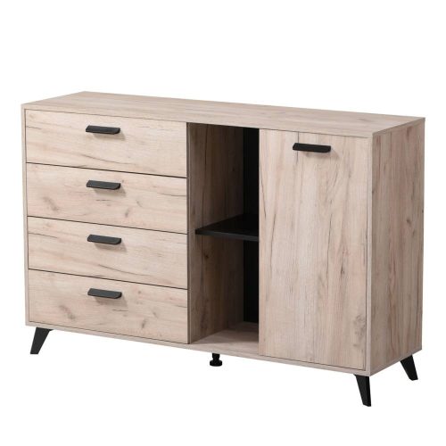 Kommode, Umbria 3K4F, grau + Eiche schwarz, 137,5 x 40 x 90,5 cm, 2C