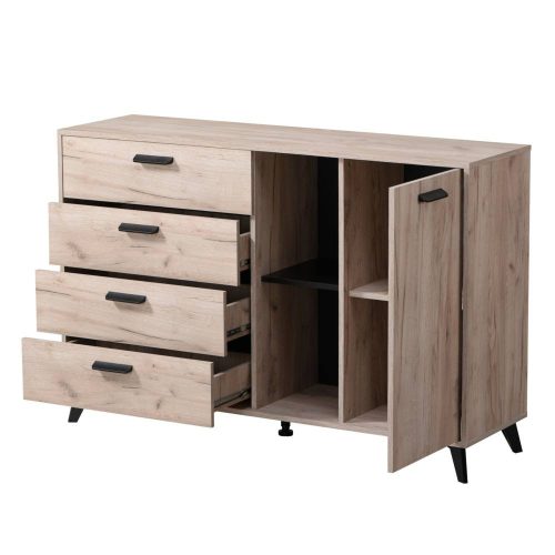 Kommode, Umbria 3K4F, grau + Eiche schwarz, 137,5 x 40 x 90,5 cm, 2C