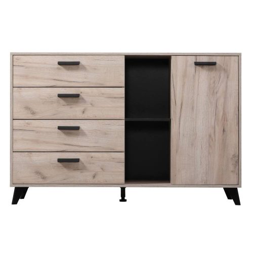 Kommode, Umbria 3K4F, grau + Eiche schwarz, 137,5 x 40 x 90,5 cm, 2C