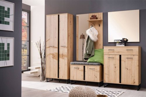 Vorraumschrank, Sardinien 2K1F, Eiche + Schwarz, 84,5 x 35 x 103,5 cm, 1C