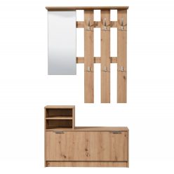   Vorzimmerschrank mit Spiegel, 100x29x191,5cm Ravenna, handgefertigte Eiche 1C