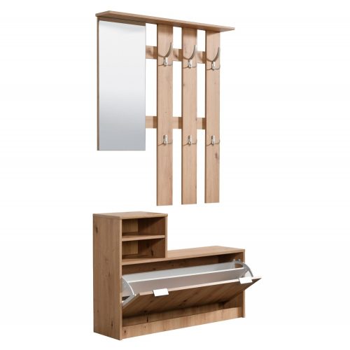 Vorzimmerschrank mit Spiegel, 100x29x191,5cm Ravenna, handgefertigte Eiche 1C