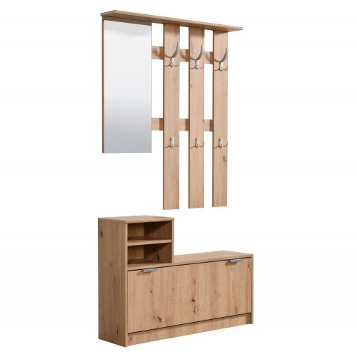 Vorzimmerschrank mit Spiegel, 100x29x191,5cm Ravenna, handgefertigte Eiche 1C