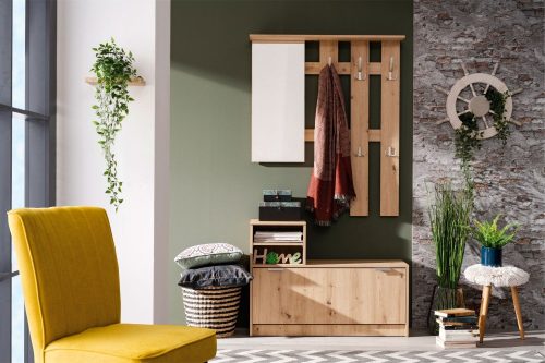 Vorzimmerschrank mit Spiegel, 100x29x191,5cm Ravenna, handgefertigte Eiche 1C