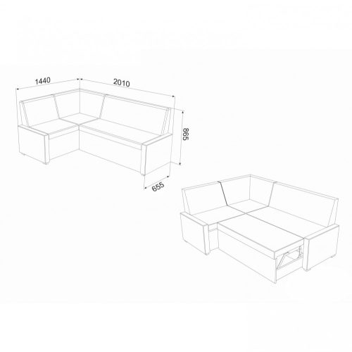 Konyhai sarokülő, kihúzható, Stúdió, krémszínű, 201 x 144 x 86,5 cm, 4C
