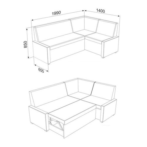 Konyhai sarokülő, kihúzható, Stúdió, barna, 199 x 144 x 85 cm, 4C