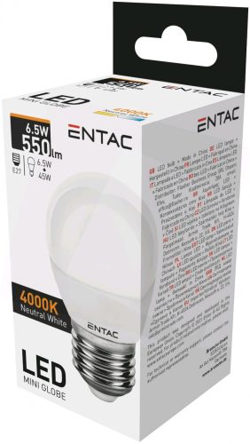 Entac LED Mini Globe E27 6,5W NW 4000K