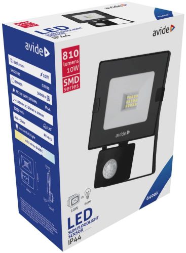 LED Reflektor Slim SMD 10W CW 6400K Bewegungserkennung PIR, Avide
