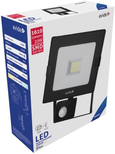 LED Reflektor Slim SMD 20W CW 6400K Bewegungserkennung PIR, Avide