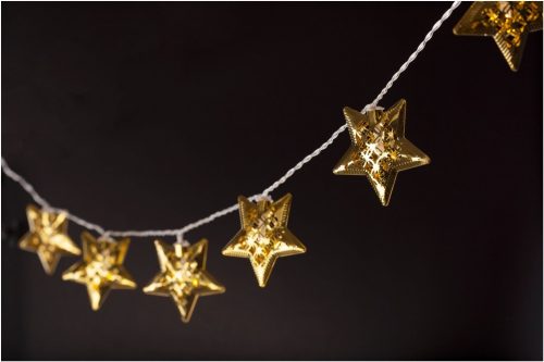 Karácsonyi Beltéri Fém Arany Csillag 10 LED WW 1,65m (2AA nt.) Entac 