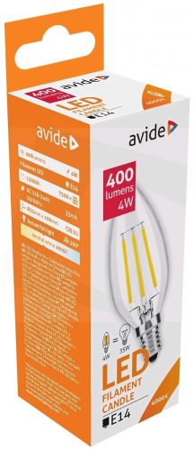 LED Glühbirne, Filament Kerze 4W E14 360° NW 4000K, AVIDE