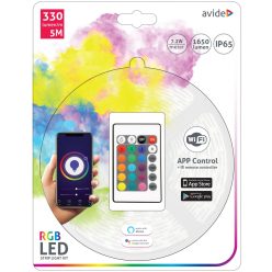   Avide LED Szalag Bliszter 12V 7.2W SMD5050 30LED RGB IP65 5m + Prg.távirányító
