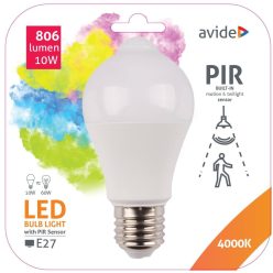   Glühbirne Smart LED Globe A60 10W NW 4000K mit PIR-Bewegungsmelder, Avide