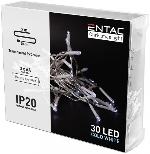 Weihnachten Indoor Girlande 30 LED CW 3m (3AA nt.) Entac
