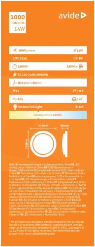 Cseppálló Mennyezeti Lámpa Kerek IP54 14W NW 4000K Fekete