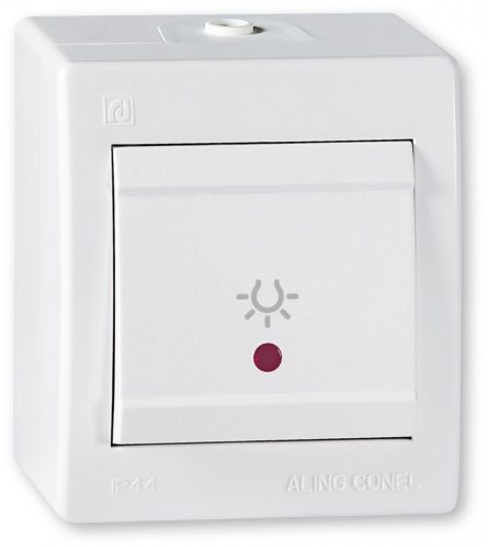 Falra szerelhető nyomógombos világításkapcsoló LED visszajelzővel IP44, fehér POWER