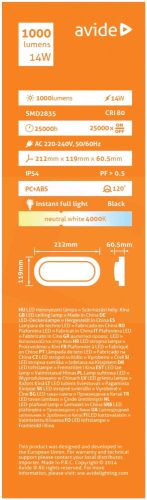 Cseppálló Mennyezeti Lámpa Ovális IP54 14W NW 4000K Fekete