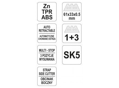 Trapézpengés kés visszahúzható 3 db trapéz pengével YATO